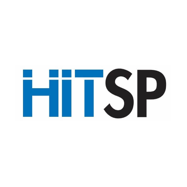The HITSP logo in blue and back on a white background.